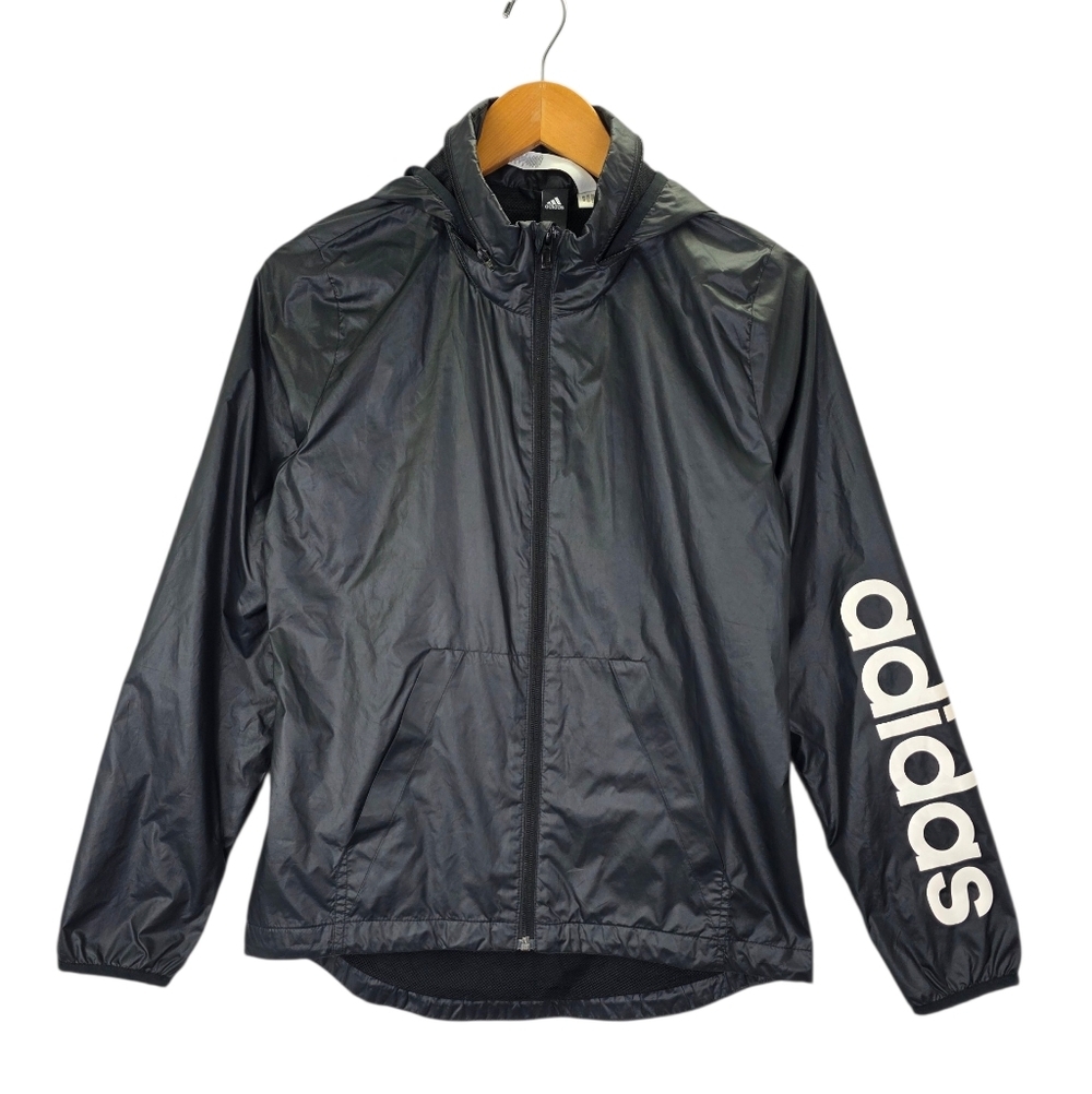Adidas Linear Windbreaker Black Hooded Full Zip Rain Jacket Women's Size Small